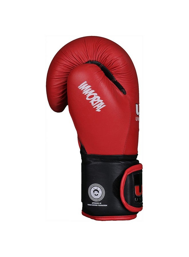 USI UNIVERSAL Boxing Gloves, 609M1 Red Immortal Safe Spar Gloves, Punching Bag Gloves For Boxing, Training, Top Grain Hide Leather, Foam Padding, Elastic Hook & Loop Wrap Around Strap (Size 16oz) - Image 3