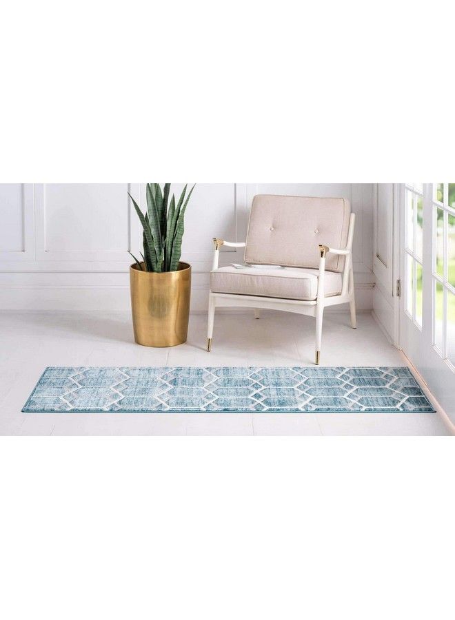 Unique Loom Matrix Trellis Collection Area Rug Tile (2' X 6' 1" Runner Blue Ivory) - Image 4