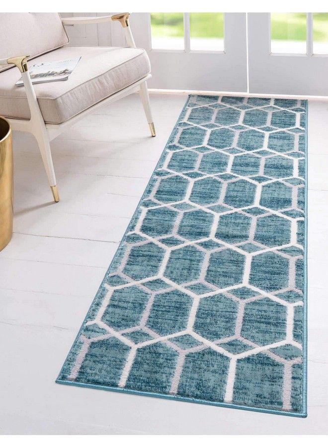 Unique Loom Matrix Trellis Collection Area Rug Tile (2' X 6' 1" Runner Blue Ivory) - Image 2