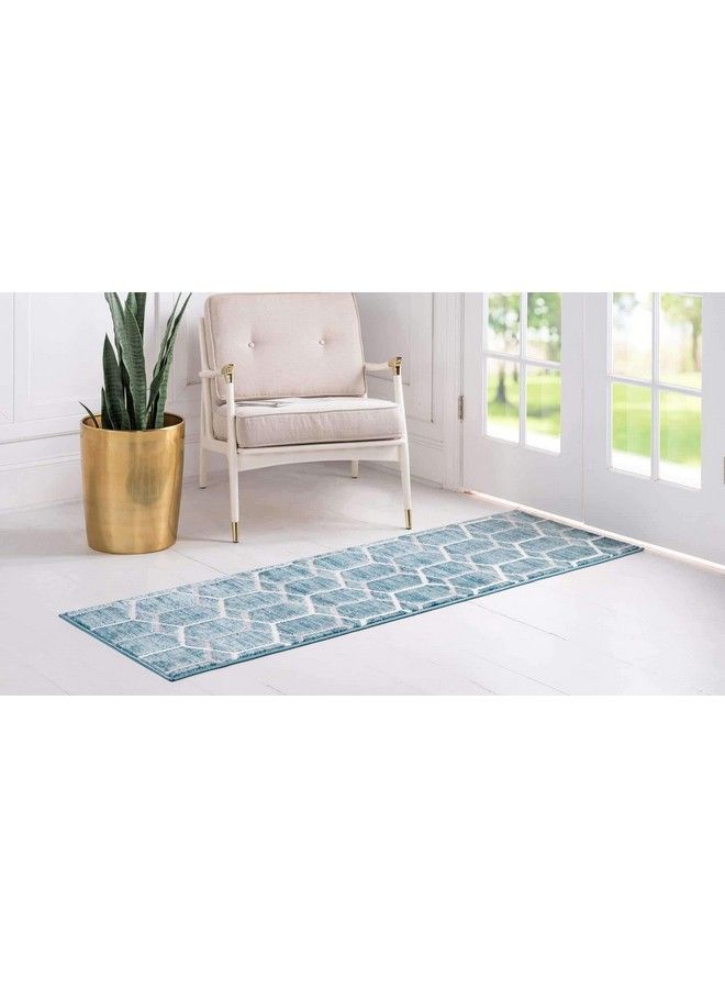 Unique Loom Matrix Trellis Collection Area Rug Tile (2' X 6' 1" Runner Blue Ivory) - Image 3