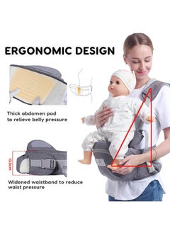 Gabesy Multifunctional Baby Hip Seat, Ergonomic Waist Stool, Baby Carrier, Hipseat, Hip Carrier, Abdominal Carry with Safety Belt & Shoulder Strap for Baby, Toddlers, 0-24 Months (Grey)  - Image 3