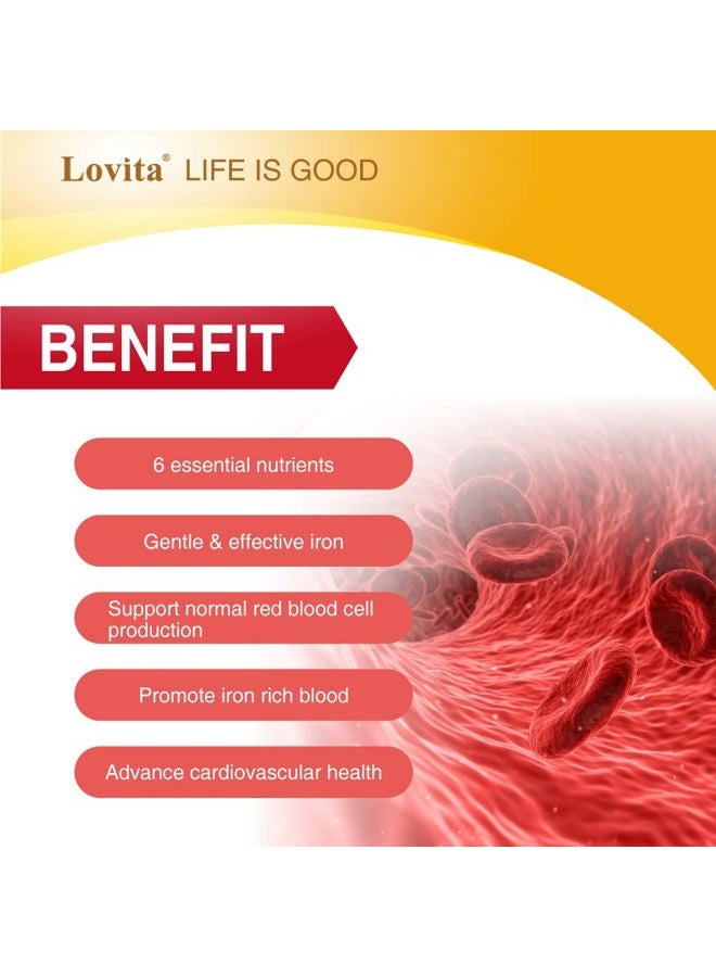 Lovita حديد 18 ملغ، مكمل حديد 6 في 1 للنساء، حديد مع فيتامين سي، دونغ كواي و ب12، فيتامين حديد نباتي لدعم إنتاج خلايا الدم الحمراء بدون إمساك، 120 كبسولة - Image 4