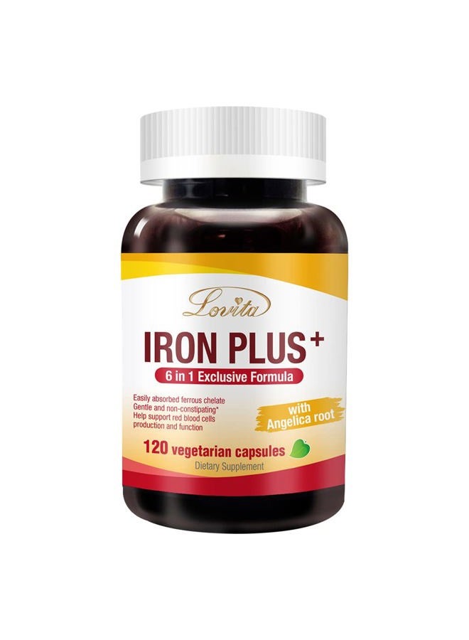 Lovita حديد 18 ملغ، مكمل حديد 6 في 1 للنساء، حديد مع فيتامين سي، دونغ كواي و ب12، فيتامين حديد نباتي لدعم إنتاج خلايا الدم الحمراء بدون إمساك، 120 كبسولة - Image 1