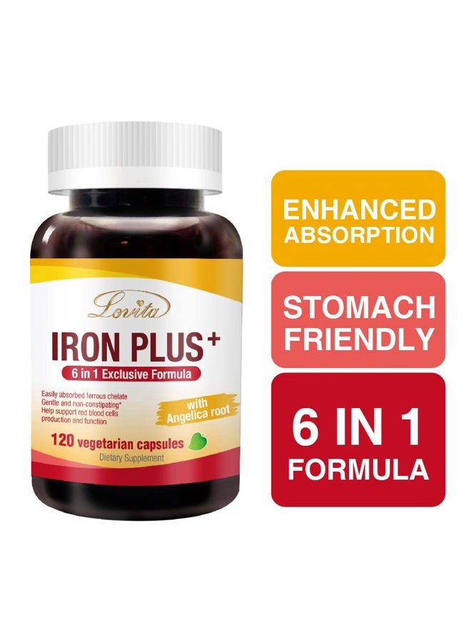 Lovita حديد 18 ملغ، مكمل حديد 6 في 1 للنساء، حديد مع فيتامين سي، دونغ كواي و ب12، فيتامين حديد نباتي لدعم إنتاج خلايا الدم الحمراء بدون إمساك، 120 كبسولة - Image 2