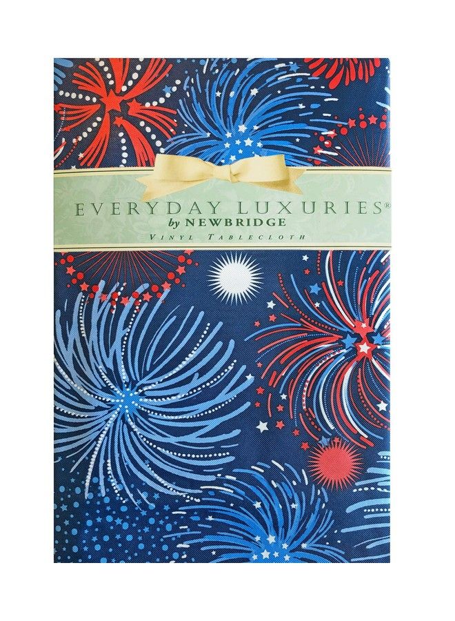 Newbridge Fireworks Celebration Vinyl Flannel Backed Tablecloth Americana Patriotic Red White And Blue Fireworks Indoor/Outdoor Party Tablecloth 52” X 70” Oblong/Rectangle - Image 2