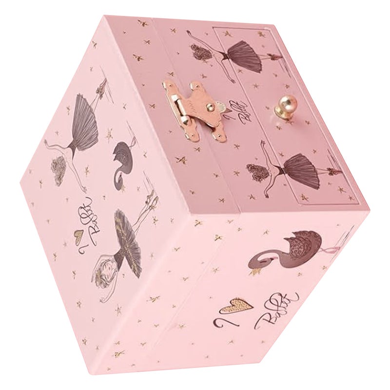 Ballerina Music Jewelry Box with Mirror 4 Inch Swan Double Layer Jewelry Storage Case Organizer with Ballerina for Makeup Accessories - Image 4