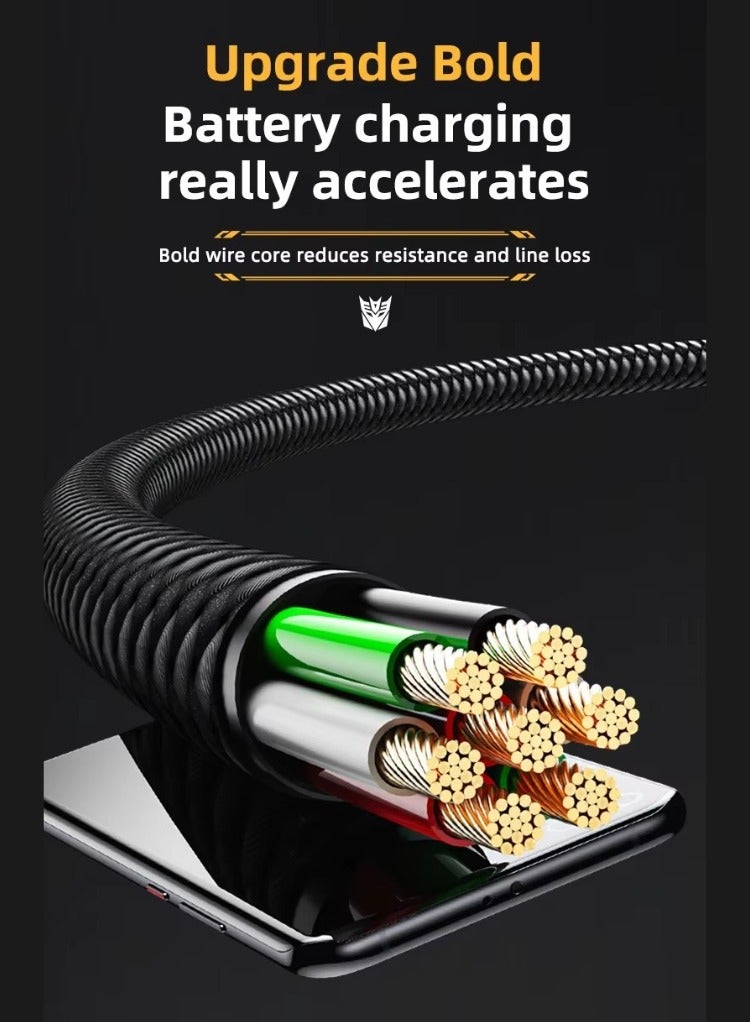 TRANSFORMERS 60W Fast Charging Cable, 1m USB-C to USB-C, High-Speed Power Delivery Cord, Durable Nylon Braided, Tangle-Free Design 1m TF-A18– Bumblebee Edition - Image 5