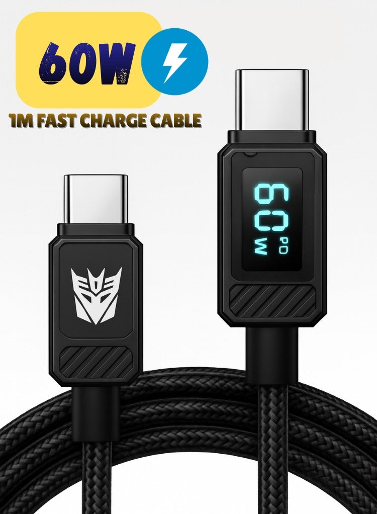 TRANSFORMERS 60W Fast Charging Cable, 1m USB-C to USB-C, High-Speed Power Delivery Cord, Durable Nylon Braided, Tangle-Free Design 1m TF-A18– Bumblebee Edition - Image 1