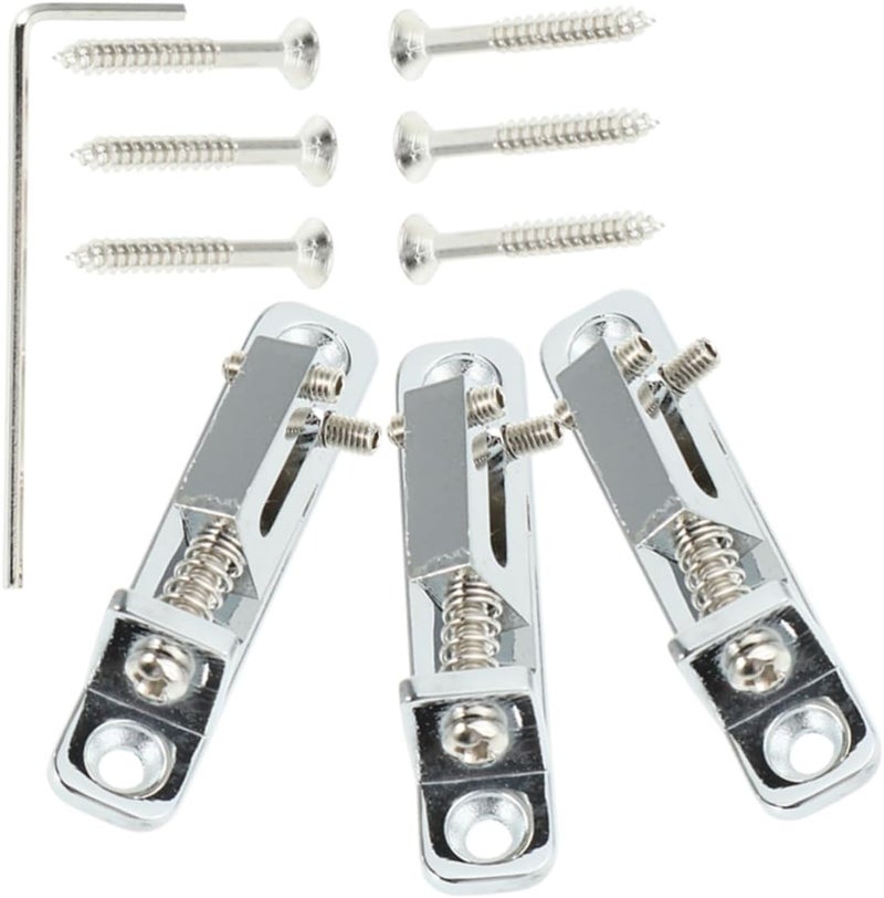 LIFKOME 3Pcs Silver Guitar Bridge Parts Replacement Roller Saddles with Wrench for Electric Guitar Lightweight and Resistant for Bass Guitar Setup - Image 1