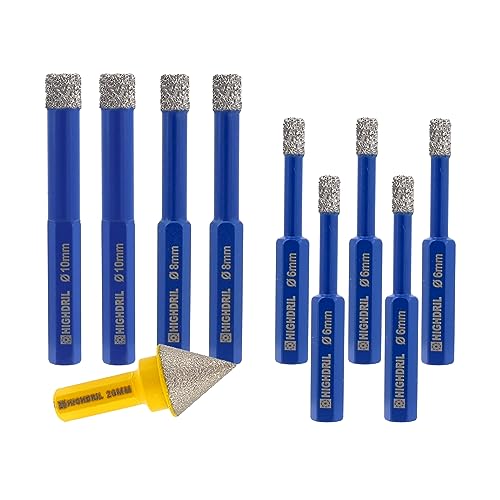 HIGHDRIL Diamond Hole Saw Kit - (6/6/6/6/6/8/8/10/10mm+20mm Hex Chamfer) Diamond Core Drill Bit Set for Porcelain Ceramic Granite Marble Hard Materials - Image 1
