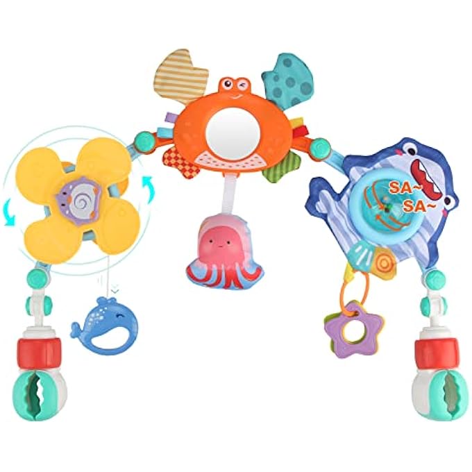 BABY STROLLER ARCH TOYS, NEWBORNS SENSORY ACTIVITY ARCH TOYS WITH TEETHERS, RATTLE, MIRROR & WINDMILL, CRIB CAR SEAT TOY FOR INFANTS TODDLERS 0-12 MONTHS, DEVELOPMENTAL GIFTS FOR BOYS GIRLS - Image 1