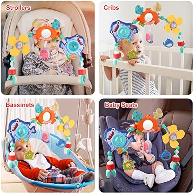 BABY STROLLER ARCH TOYS, NEWBORNS SENSORY ACTIVITY ARCH TOYS WITH TEETHERS, RATTLE, MIRROR & WINDMILL, CRIB CAR SEAT TOY FOR INFANTS TODDLERS 0-12 MONTHS, DEVELOPMENTAL GIFTS FOR BOYS GIRLS - Image 5