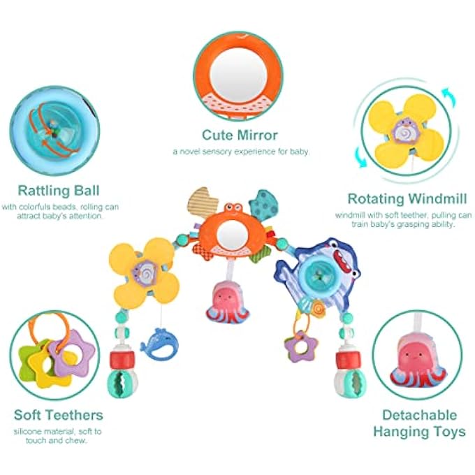 BABY STROLLER ARCH TOYS, NEWBORNS SENSORY ACTIVITY ARCH TOYS WITH TEETHERS, RATTLE, MIRROR & WINDMILL, CRIB CAR SEAT TOY FOR INFANTS TODDLERS 0-12 MONTHS, DEVELOPMENTAL GIFTS FOR BOYS GIRLS - Image 2