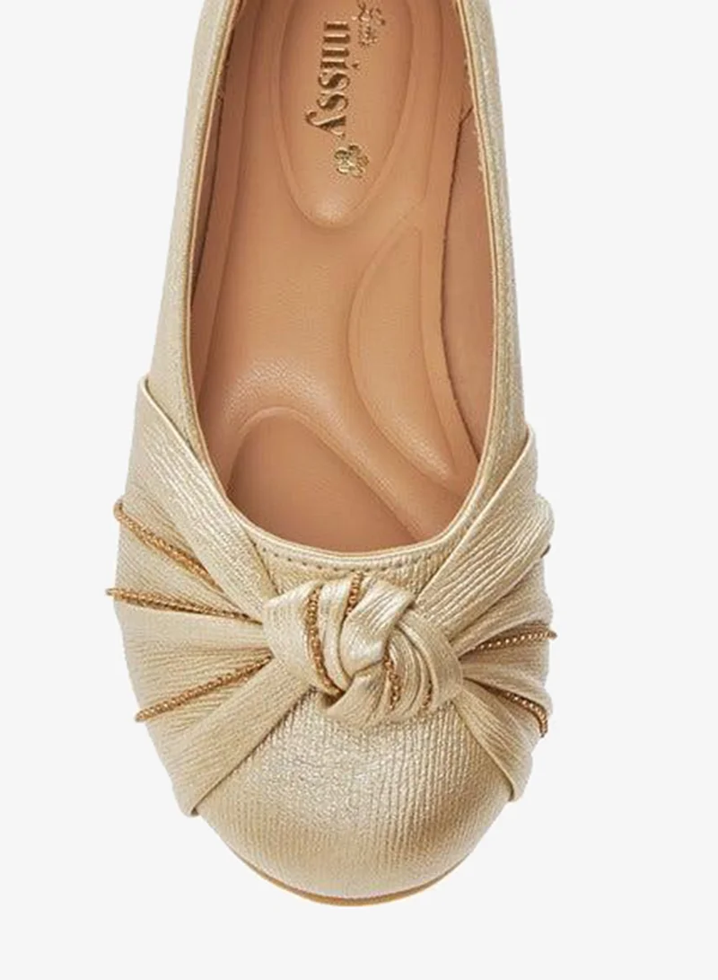 Little Missy GOLD Knot Detail Slip-On Ballerina Shoes for Women | Best Price UAE