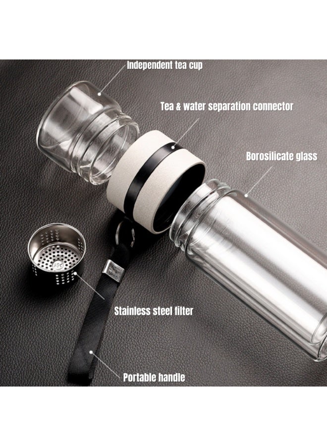 NOVOLAN Tea Infuser Bottle, 450ml Double Wall Glass Separator Bottle with Stainless Steel Filter & Handle, Portable Travel Mug for Loose Leaf Tea, Fruit Infusions, Hot & Cold Water Compatible - Image 3