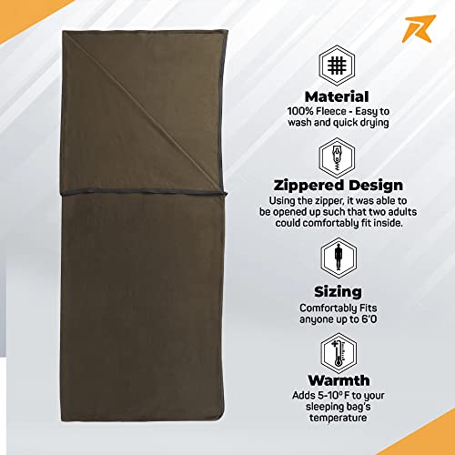 Rocksport Fleece Sleeping Bag Liner for Adults, A Light Weight Compact & Soft Blanket for Indoor and Outdoor Sleepovers l Free Air Pillow & Adventure Pass, Green - Image 3