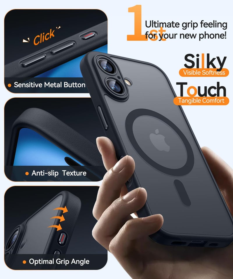CANSHN Magnetic for iPhone 16 Plus Case, Upgraded [Full Camera Protection] [Compatible with Magsafe] [Translucent Matte] Shockproof Protective Phone Case for iPhone 16 Plus 6.7" - Black - Image 5