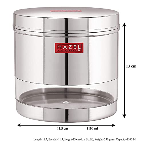 HAZEL Stainless Steel Transparent Wide Mouth See Through Container, Silver, Set of 2, 1100 ML - Image 2