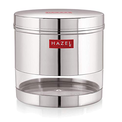 HAZEL Stainless Steel Transparent Wide Mouth See Through Container, Silver, Set of 2, 1100 ML - Image 5