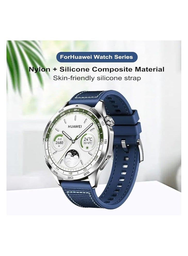 متوافق مع سوار المعصم البديل لساعة Huawei Watch GT4، حزام ساعة مركب من السيليكون المضفر من النايلون مقاس 22 مم، متوافق مع ساعة Huawei Watch GT4/ GT3/ GT3 Pro 46 مم  ازرق - Image 2