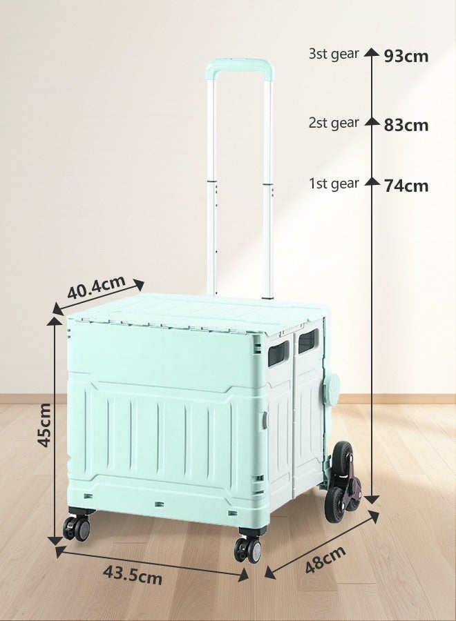 Beauenty 75L Folding Shopping Cart  with Stair Climbing Wheels,  Adjustable Height Stroller with Cover, Collapsible Rolling Cart  for Grocery Shopping, Moving, Luggage, Camping (Green) - Image 2