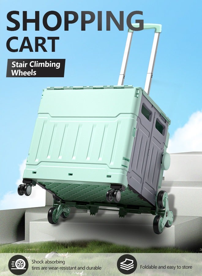 Beauenty 75L Folding Shopping Cart  with Stair Climbing Wheels,  Adjustable Height Stroller with Cover, Collapsible Rolling Cart  for Grocery Shopping, Moving, Luggage, Camping (Green) - Image 1
