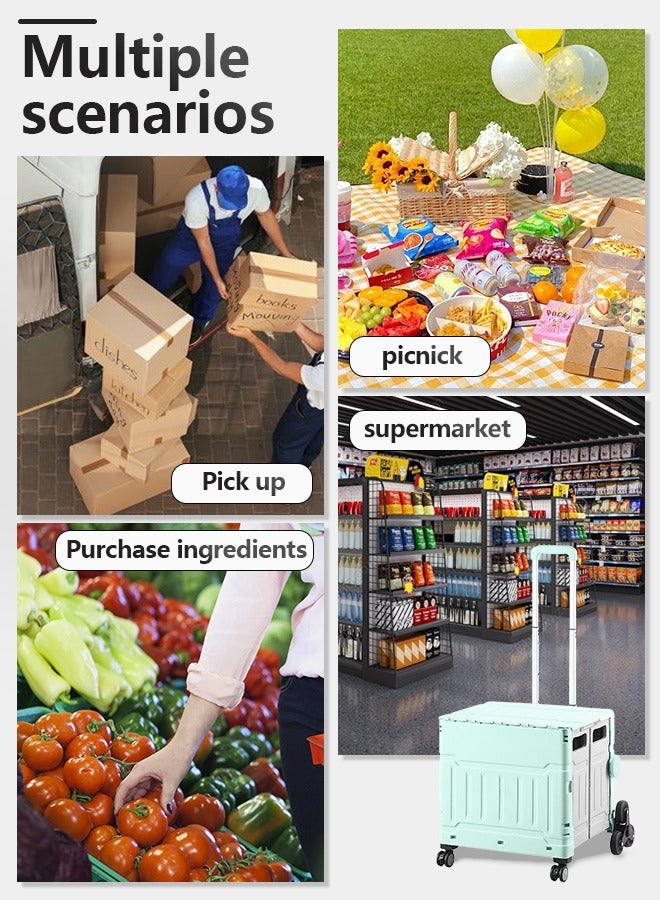 Beauenty 75L Folding Shopping Cart  with Stair Climbing Wheels,  Adjustable Height Stroller with Cover, Collapsible Rolling Cart  for Grocery Shopping, Moving, Luggage, Camping (Green) - Image 5