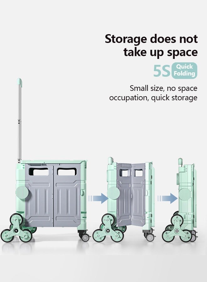 Beauenty 75L Folding Shopping Cart  with Stair Climbing Wheels,  Adjustable Height Stroller with Cover, Collapsible Rolling Cart  for Grocery Shopping, Moving, Luggage, Camping (Green) - Image 3