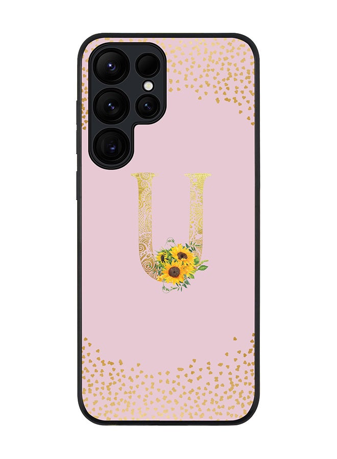 Stylizedd For Samsung Galaxy S25 Ultra 5G Case,Slim fit Camera Protection, Shockproof Thin Phone cover  - Custom Floral Monogram - U  (Pink ) - Image 1