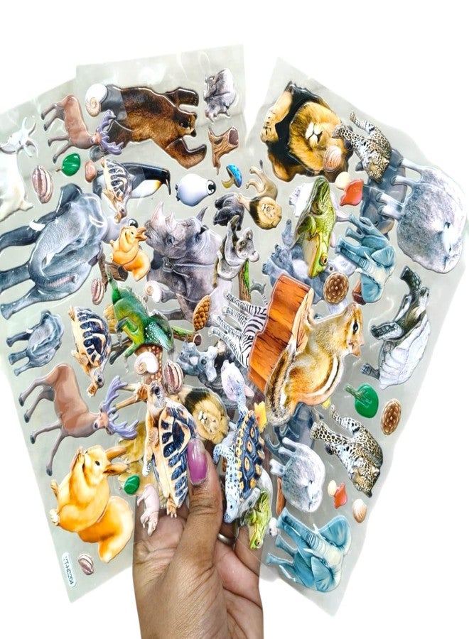 PROBABE Wild Animal 3D Puffy Plastic Sticker Set for Kids - 4 Sheets of Realistic Jungle Safari Animals Like Lions, Elephants, Zebras & More - Image 3