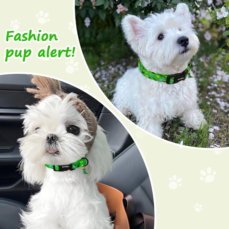 Astdogio Medium Dog Collars for Male Dogs, Boy Dog Collars with Dinosaur Patternï¼ŒAdjustable Cotton Green Collar for Puppy Dogï¼ŒIdeal, Daily Photos & Pet Fashion Accessory - Image 5