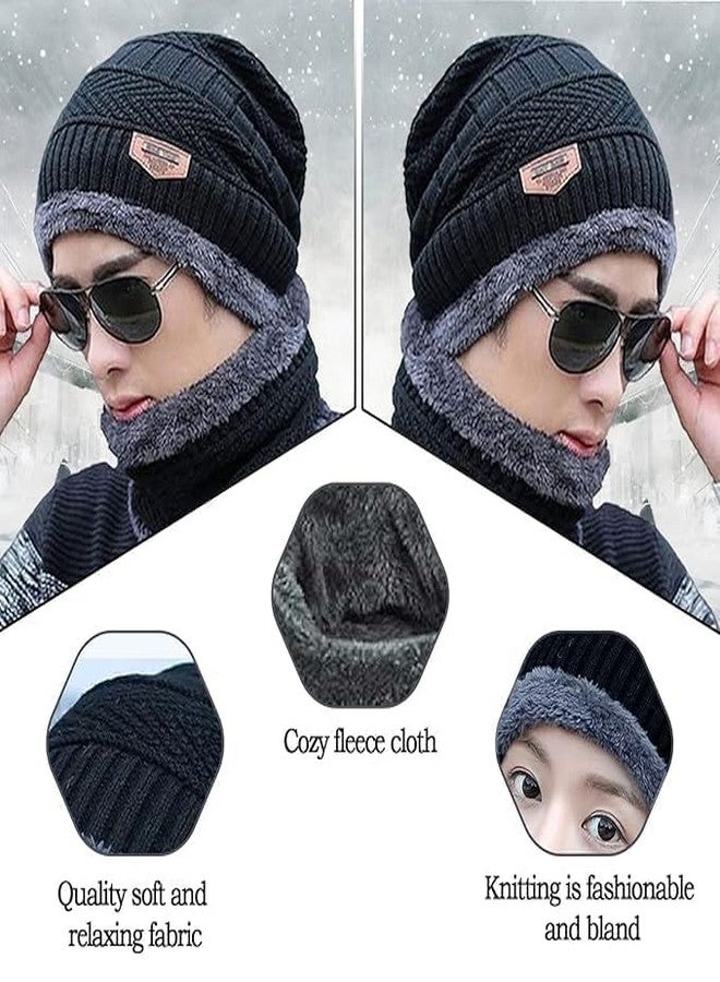 Domica Woolen Beanie/Skull Cap & Neck Warmer (Muffler) Combo For Winters With InSide Fur | Warm Hat | Hedging Hat Scarf Set |Air Proof Cap | | Ear Warmer 1 Cap & 1 Neck Warmer set - Image 4