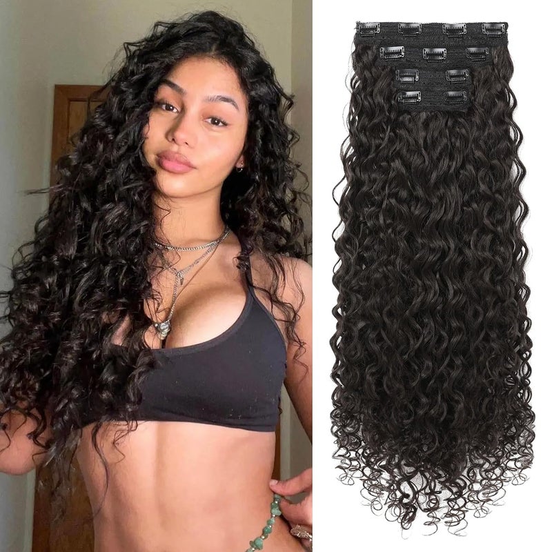 LONAI 4PC Clip in Hair Extensions 100 Pure Protein Silk Curly Hair Extension for Women 26 Inch Long Soft Natural Hair ExtensionsDark Chocolate Brown