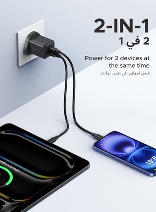 20W Charger USB Type C GaN Dual Ports 1C1A Fast Charging iPhone Charger Adapter Safe Charging And Portable Size Compatible With Samsung series, iPhone 16, 15 Series Tablet, Apple Watch, AirPods, DJI Pocket 20W 1A1C Black - view 2