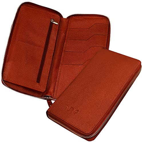 ABYS Genuine Leather Dark Tan Passport & Mobile Pouch | Stylish Travel Waist Bag for Men & Women | Crossbody Neck Pouch | Multiple Passport Holder(IN25) - Image 1