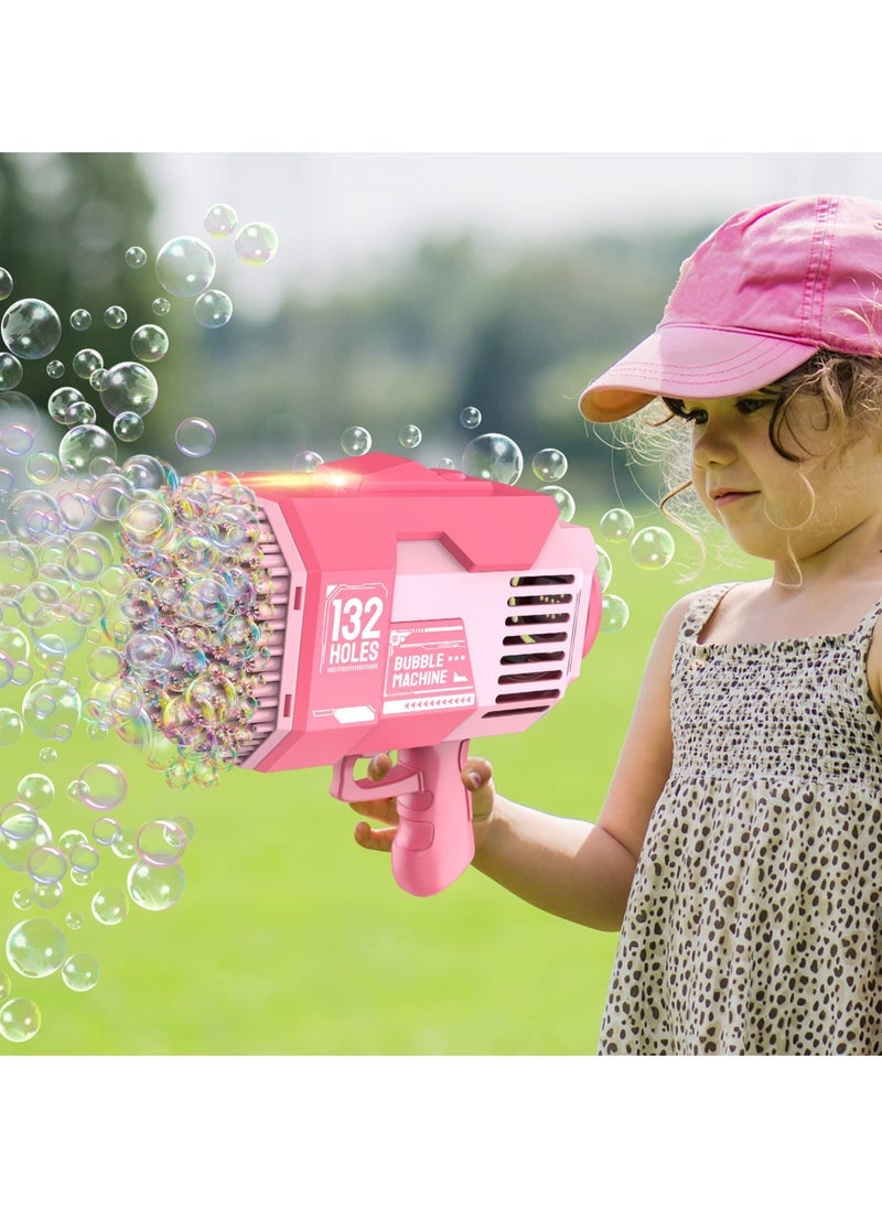 ELTRAZONE 132 Hole Bubble Machine Gun with Lights and Bubble Solution Summer Outdoor Party Toy for Kids Adults Easter Birthday Gift Pink - Image 4