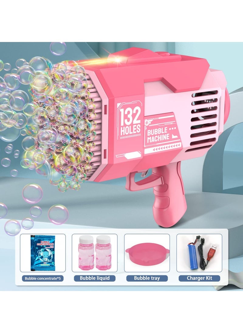ELTRAZONE 132 Hole Bubble Machine Gun with Lights and Bubble Solution Summer Outdoor Party Toy for Kids Adults Easter Birthday Gift Pink - Image 2