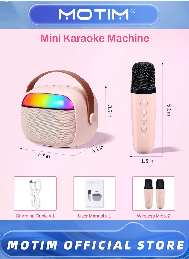 Motim - Mini Karaoke Machine Mini Portable Bluetooth Karaoke Speaker with 2 Wireless Microphone and Lights Home Party Karaoke Toys Gifts for Girls Boys - Image 1