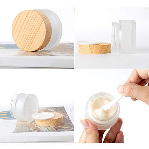 Healthcom 10 Packs 15ml/15g Empty Sample Jars Frosted Glass Cream Jar Bottle with Wood Grain Lid Cosmetic Containers Glass Cream Box Refillable Glass Cream Jar Pot for Makeup Lotion Face Eyeshadow - Image 5