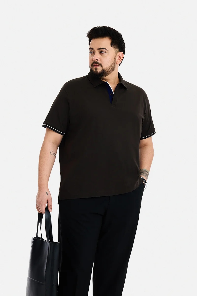 سنيتش Dark Brown Solid Half Sleeve Regular Fit Plus Size T-Shirt