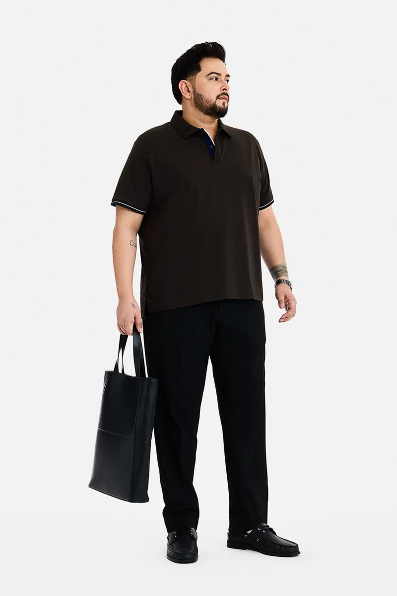 سنيتش Dark Brown Solid Half Sleeve Regular Fit Plus Size T-Shirt