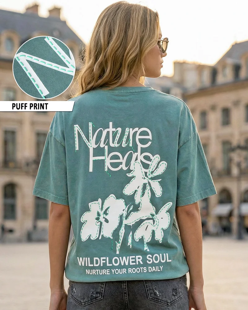 Women's Granite Green Nature Heals Oversized Acid Wash T-shirt