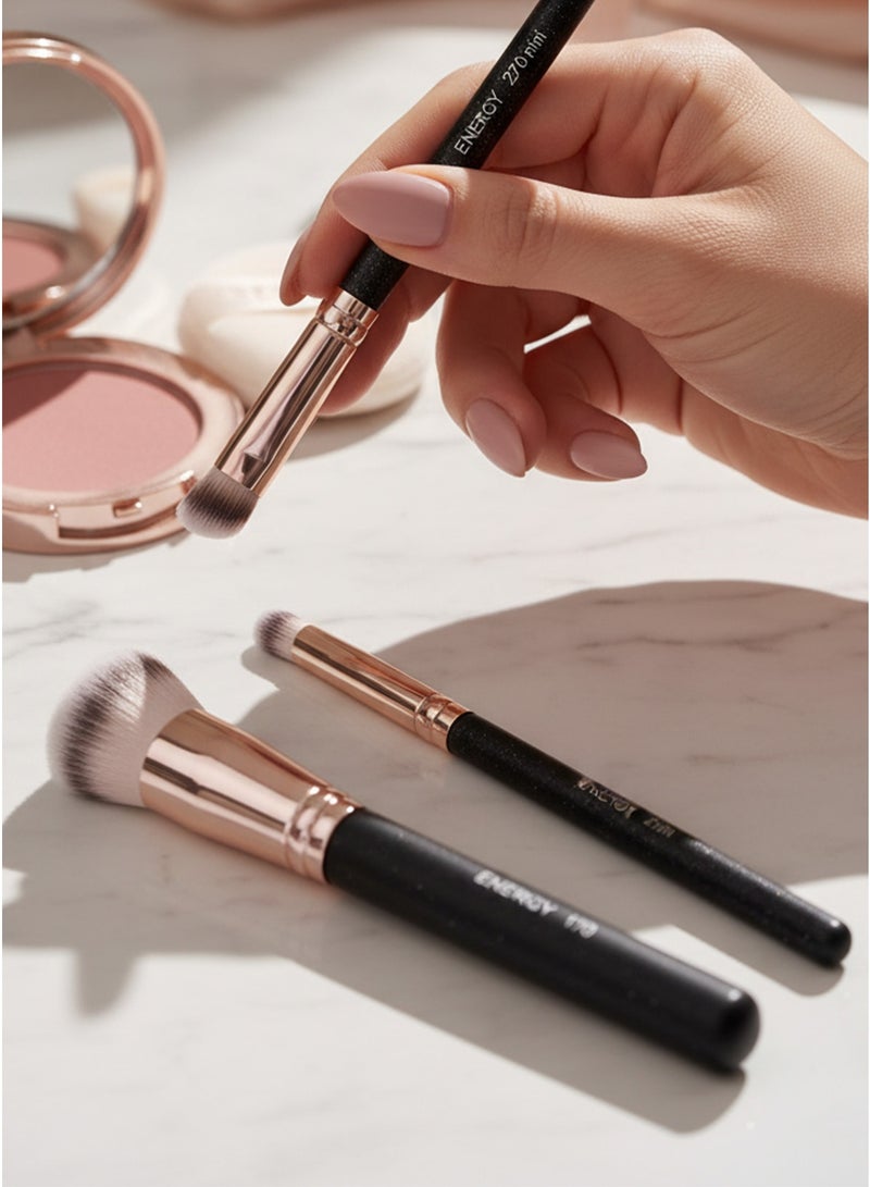 ENERGY Professional Three-Piece Makeup Brush Set Including 170 Foundation Brush and 270/270mini Concealer Brushes with Matte Black Non-Slip Handles and Soft Synthetic Fibers. - Image 5