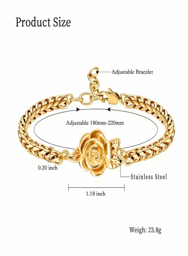 shajwo Cremation Jewelry Rose Flower Urn Bracelet for Human Ashes for Women Girl Adjustable Memorial Keepsake Link Bracelet,Gold - Image 2