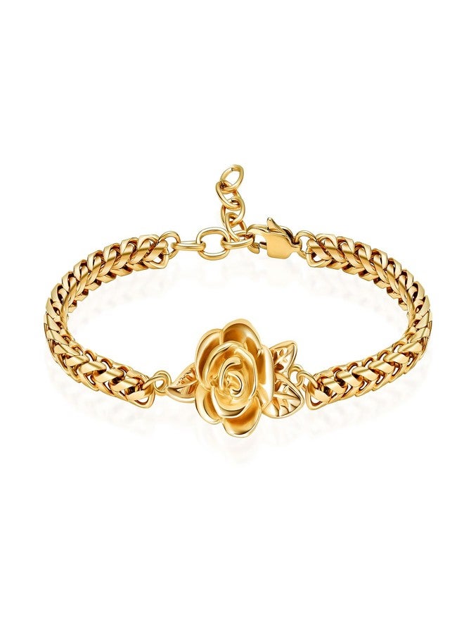 shajwo Cremation Jewelry Rose Flower Urn Bracelet for Human Ashes for Women Girl Adjustable Memorial Keepsake Link Bracelet,Gold - Image 1