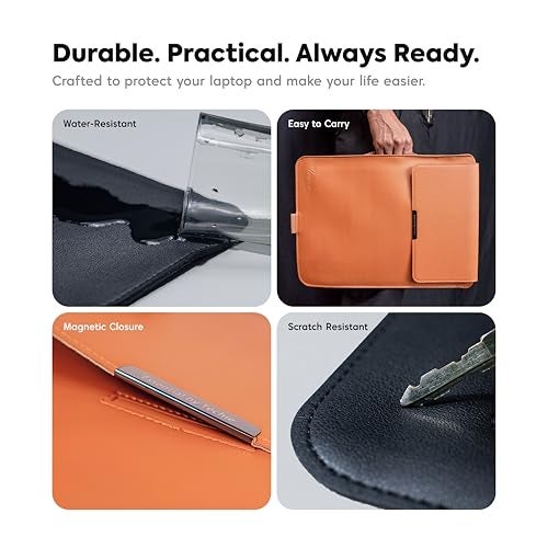 TECHIE 3-in-1 Laptop Sleeve for 13-14 inch Laptops Classic Brown PU Leather Sleeve Convertible Stand Mouse Pad with Accessories Pouch - Image 3