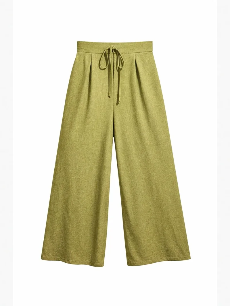 ميكسراي MIXRAY High Waist Wide Leg Palazzo Pants with Tie Detail