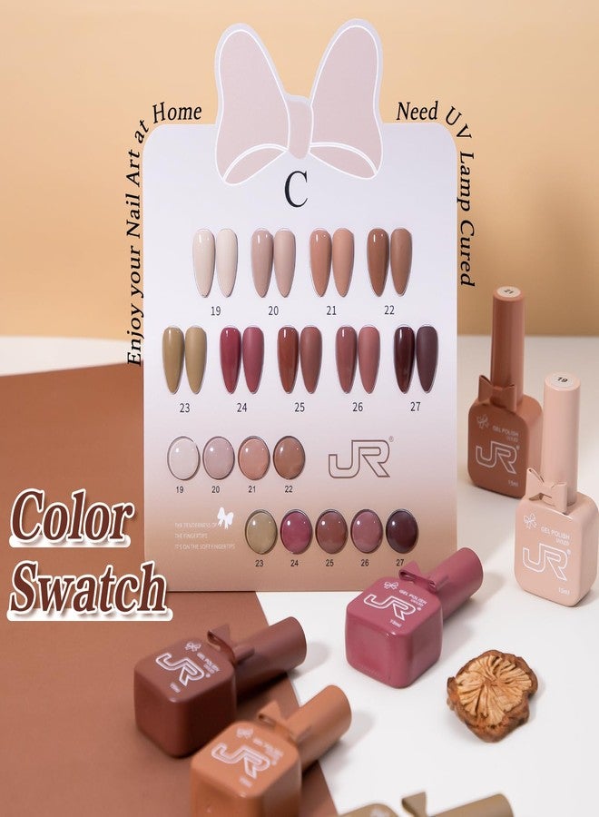 JR 9 Colors 0.5oz Brown Gel Nail Polish Set Bow Bottle Fall Design Nude Gel Polish Kit UV LED Soak Off Polish Home DIY Gift Fall Gel Polish Series - Image 2
