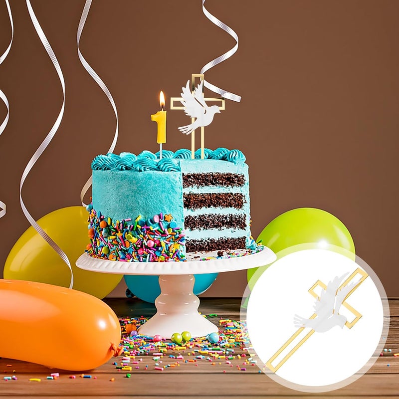 لوروز 4 قطع علوي كعكة أكريليك صليب وحمامة قاعدة ذهبية ديكورات حفلة المعمودية إضافات كب كيك دينية لتعميد المسيح لاستحمام الطفل والعشاء الرباني الأول - Image 5