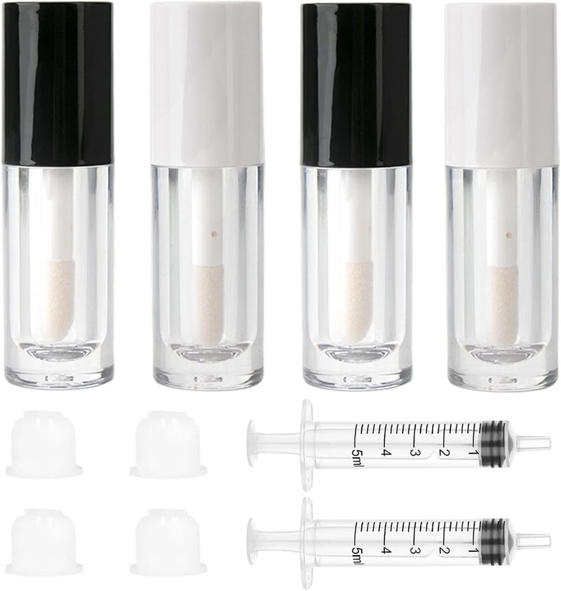 Qeuly 4 Pack Lip Gloss Tubes 6ml Empty Lip Gloss Tubes with Wand Clear Plastic Lip Gloss Containers for Skin Care Oil DIY Makeup Lipgloss Making Kit D25xH86mm